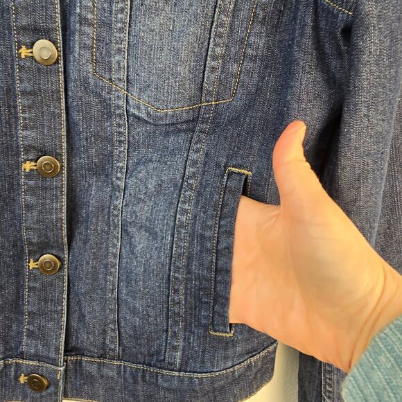 Garnet Hill Denim Jacket Women's 2 Blue Dark Wash Fading Classic Coastal - Picture 4 of 10